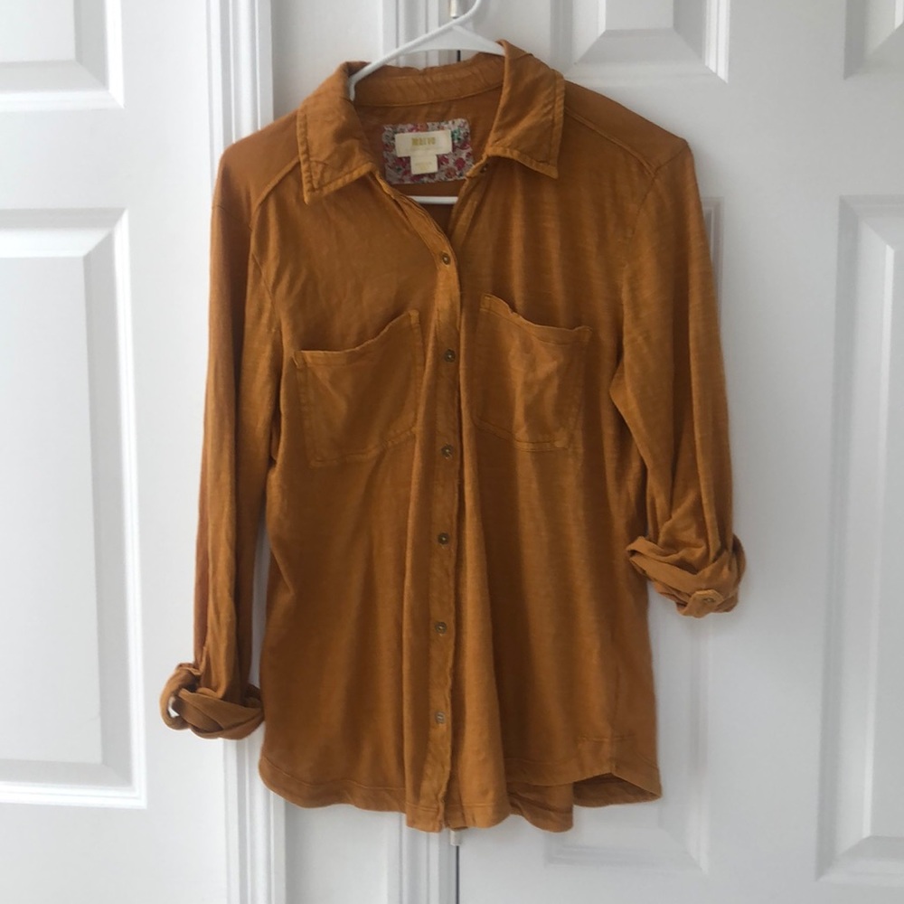 Mustard color button down shirt